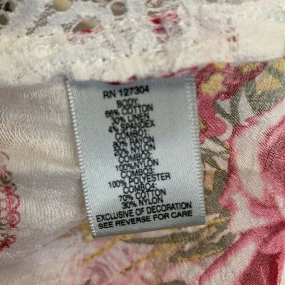 JohnMark Button Shirt White Floral Stretch Crochet - Picture 4 of 7